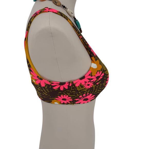 Aerie Padded Bikini Top MEDIUM Scoop Floral Green Pink Retro Tropical Botanical - Picture 6 of 11